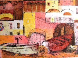 080DB - Due Barche - cm. 50x70 - Litografia (Lithography)